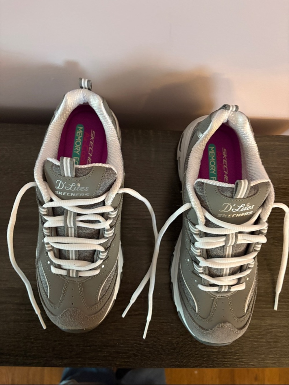 Skechers D'Lites Women's Gray and White Athletic Sneakers with Pink Lining - Picture 2 of 9